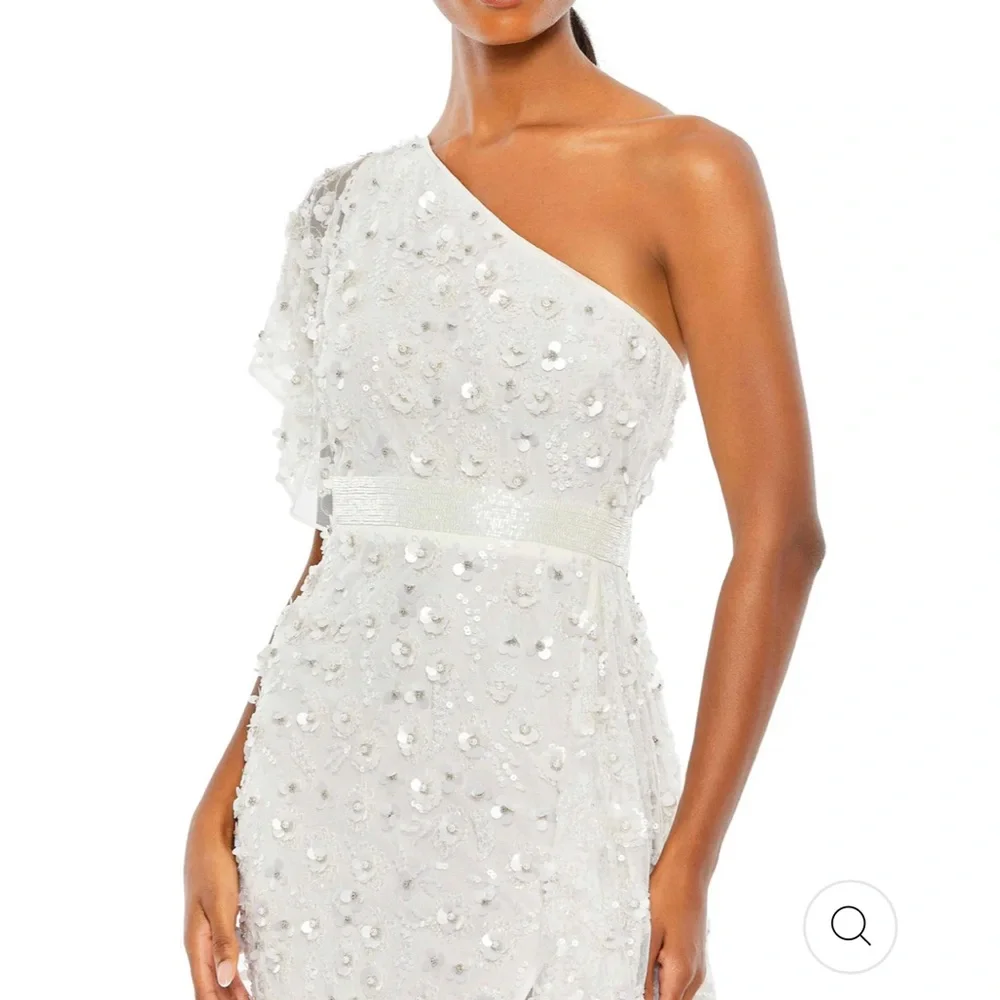 Mac Duggal NWT 4 One Shoulder Embellished High Low Asymmetric Gown White - Picture 3 of 13